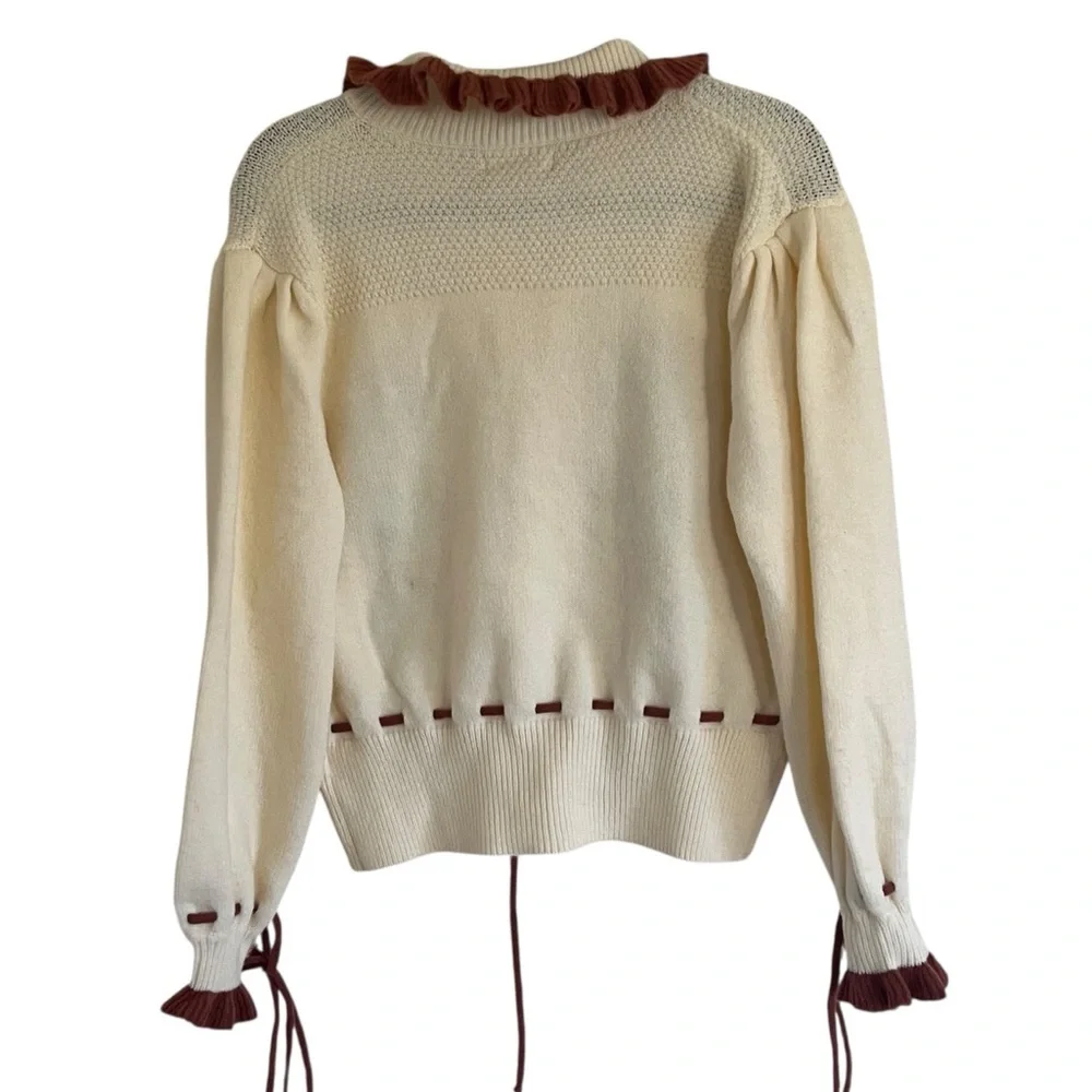 Listicle Beige Brown Floral Embroidered Knit Cardigan NWT Small - Picture 2 of 14